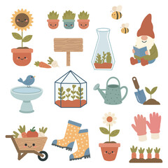 Garden Equipment and Flora Vector Illustration Set