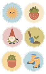 Colorful Round Gardening Character Icons