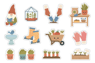 Hand-Drawn Style Gardening Sticker Set