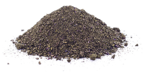 Heap of potassium permanganate crystals isolated on white background