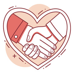 Caring partnership handshake inside heart outline illustration