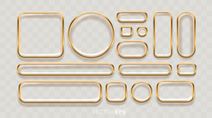 A collection of elegant golden frames and borders in various shapes. Perfect 3D metallic elements for luxurious design.