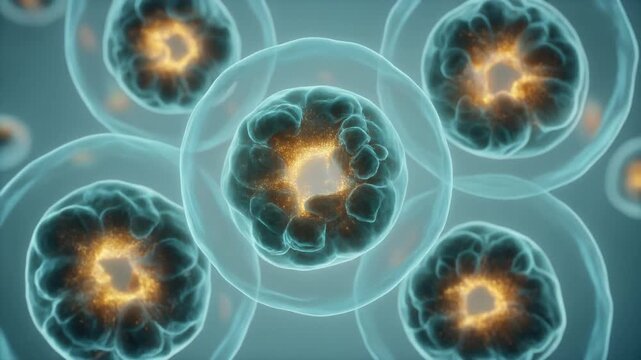 Cellular autophagy process illustrated through abstract vesicle dynamics and organic membrane structures folding