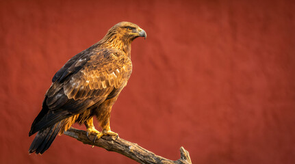 Obraz premium World Wildlife Day – Golden Eagle Portrait on Warm Background with Copy Space