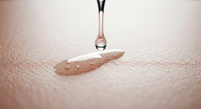 Liquid drop falling on skin closeup