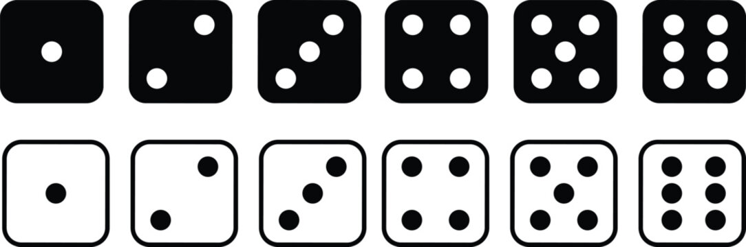 Game dice. Set of Ludo game dice collection. Dice in a line and flat design from one to six. monochrome dices Vector illustration