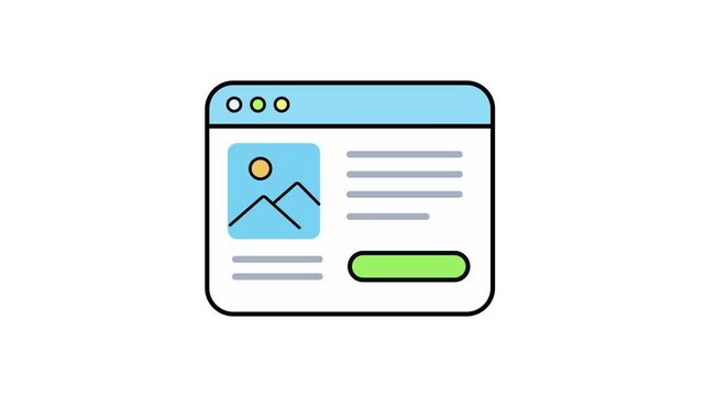 Icon Animation Of Generic Website Interface With Image Placeholder, Text Blocks, And Action Button. Web Design, UI Layout, Digital Content, 
