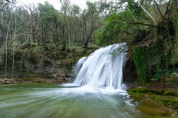 Waterfalls of the Hijuela River in Irus, in the Mena Valley. Merindades region. Burgos. Castile and Le&oacute;n. Spain. Europe