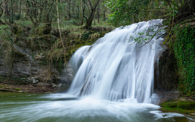 Waterfalls of the Hijuela River in Irus, in the Mena Valley. Merindades region. Burgos. Castile and Le&oacute;n. Spain. Europe