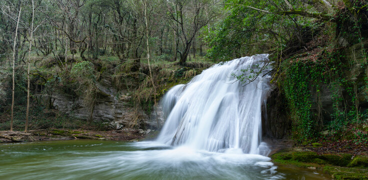 Waterfalls of the Hijuela River in Irus, in the Mena Valley. Merindades region. Burgos. Castile and Le&oacute;n. Spain. Europe
