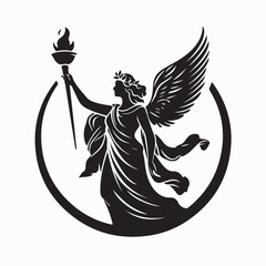 Winged Goddess Holding Torch Silhouette Logo Vector