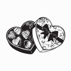 Valentine's Day Heart-Shaped Chocolate Box History Logo Vector