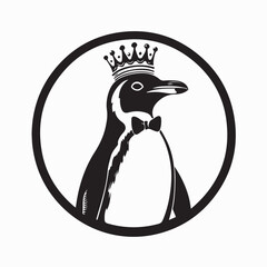 Penguin With Crown and Bow Tie Logo Vector Isolated on White Background