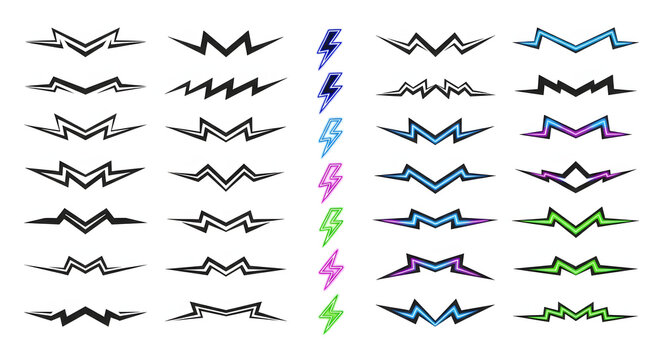 Versatile Lightning Bolt and Zigzag Graphic Elements Set for Dynamic Design Layouts and Energetic Visuals