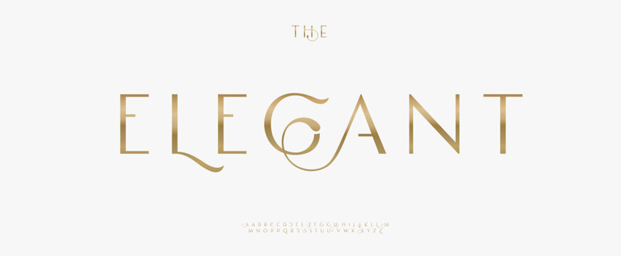 Elegant Gold Font Logo Alphabet Vector English Letters Set Modern Typography, Creative Typographic Design for Title Text, Typo Poster Headline, Type Symbol Logotype, Sans Serif Fonts. Vector Typeface
