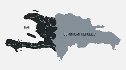 Black and Grey Map of Hispaniola Island: Haiti and Dominican Republic Political Division with Provincial Borders