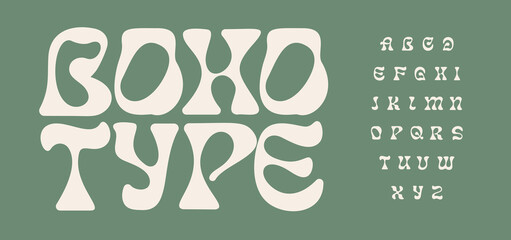 Vintage boho Font Logo Alphabet Vector English Letters Set Modern Typography, Creative Typographic Design for Title Text, Typo Poster Headline, Type Symbol Logotype, Sans Serif Fonts. Vector Typeface