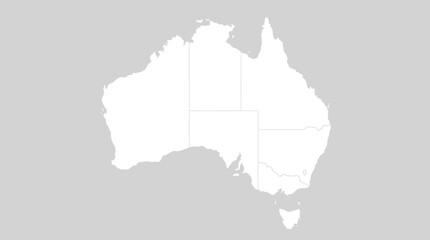 Australia Political Map Template: Blank Outline Vector showing States and Territories (NSW, QLD, VIC, WA, SA, NT, TAS). Geographic and Business Data Visualization.