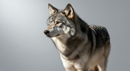 World Wildlife Day &ndash; Grey Wolf Portrait with Copy Space on Neutral Background