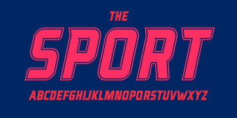 Obraz premium Bold italic sport font outlined alphabet dynamic slanted typeset evokes motion, strength, energy for gaming logo, esports branding, athletic titles. Vector typeset