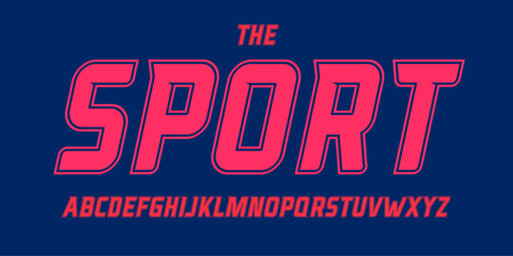 Bold italic sport font outlined alphabet dynamic slanted typeset evokes motion, strength, energy for gaming logo, esports branding, athletic titles. Vector typeset