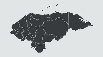 Obraz premium Honduras Map Outline with Internal Borders: Minimalist Dark Political Divisions of Central America Country.