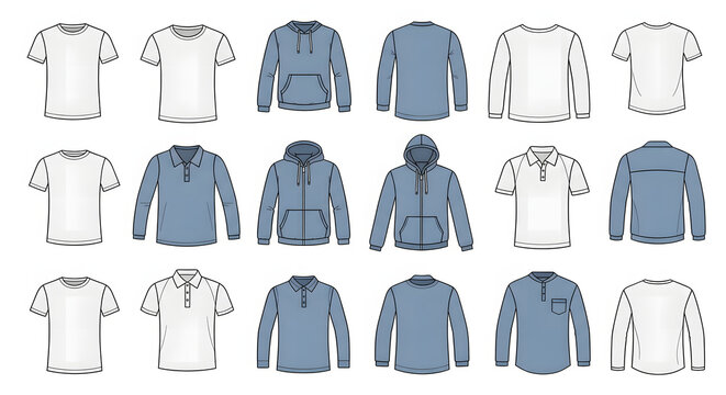 Collection of casual men's clothing including t-shirts, polo shirts, and hoodies