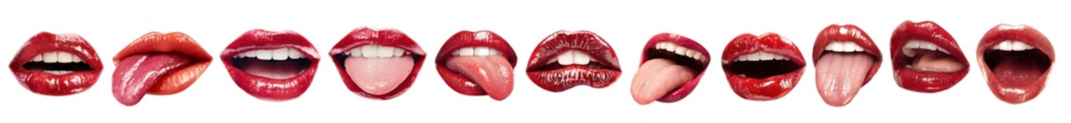 Obraz premium Quirky red lips and mouths collection featuring shouting and expressive facial elements