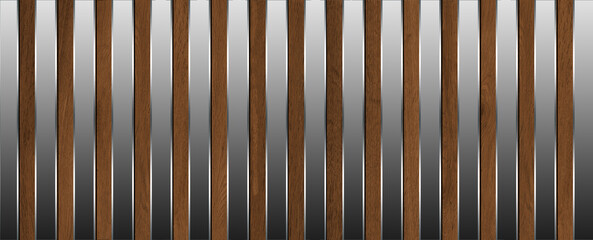 Dark brown wood grain background with interlocking brushed silver metallic curved bands abstract metal background