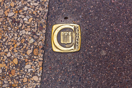 Gold Sign Paul Cezanne at Pavement Street Walk in Aix en Provence France