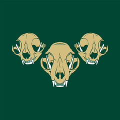 hand drawing cat skull isolated green and yellow illustrations