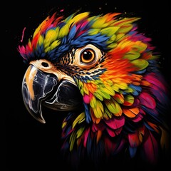 Obraz premium Vibrant Rainbow Parrot Portrait Featuring Multicolored Feathers Against a Black Background