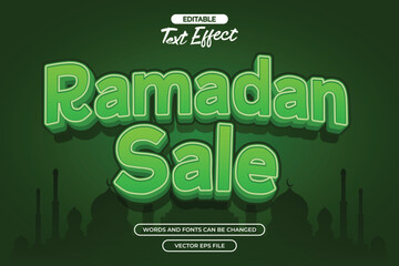 Ramadan sale editable text effect with cartoon text style and with green background