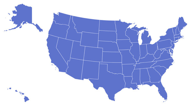 Detailed Blue Map of the United States of America (USA) with 50 States Outline. Perfect for Data Visualization and Infographics.