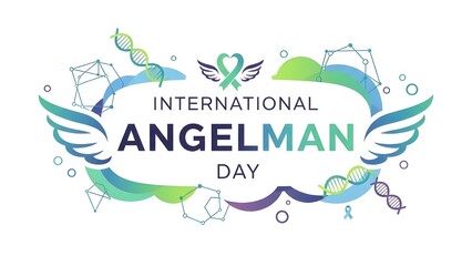 Naklejka premium International Angelman Day awareness graphic with colorful wings and DNA