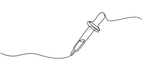 Obraz premium continuous one single line drawing icon of bottles with liquid ,Eye Drops one line drawing, Dropper and bottle with serum or oil, line. Cosmetic product in vial with pipette. Outline simple vector.