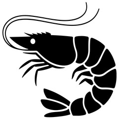 A classic black silhouette of a shrimp, perfect for seafood and marine design