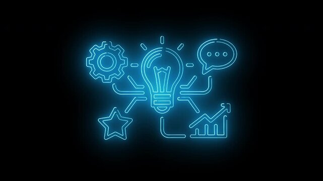 Neon blue line art of a camera transferring data to a computer and cloud storage on a black background with white space.