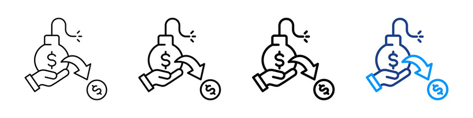 Debt Reduction Icon Different Style Outline Collection Set.