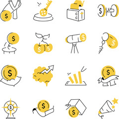 Pack of Work and Achievement Doodle Style Illustrations 
