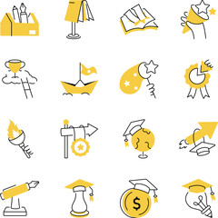 Pack of Work and Achievement Doodle Style Illustrations 
