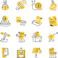 Pack of Work and Achievement Doodle Style Illustrations 
