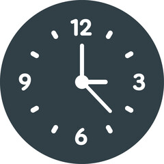 Dark Flat Time Vector, Monochrome Minimal Clock Icon