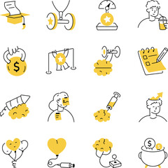 Pack of Work and Achievement Doodle Style Illustrations 
