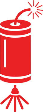 Red Firecracker or Explosive Dynamite Icon with Lit Fus
