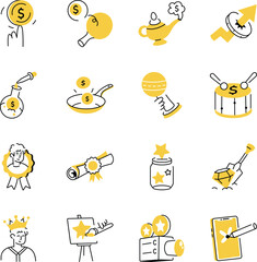 Pack of Work and Achievement Doodle Style Illustrations 
