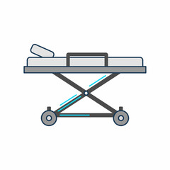 Stylized illustration of a heightadjustable hospital gurney with wheels