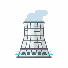 Stylized illustration of a hyperbolic cooling tower emitting steam or vapor