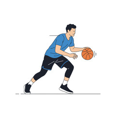 Stylized illustration of a male basketball player dribbling a ball low