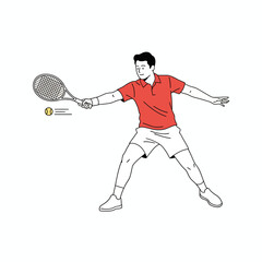 Stylized illustration of a male tennis player hitting a forehand